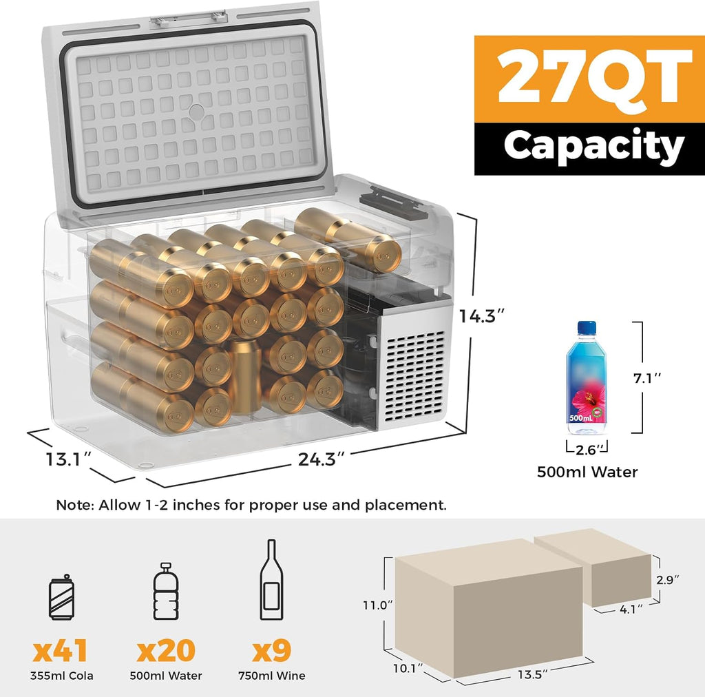 Setpower Car Refrigerator 50 Hours Backup Cooling 27 Quart 12 volt Fridge Portable Car Freezer with Cover 12V Coolers for Vehicles Electric Cooler for Car Camping Truck Van RV SUV Road Trip Travel