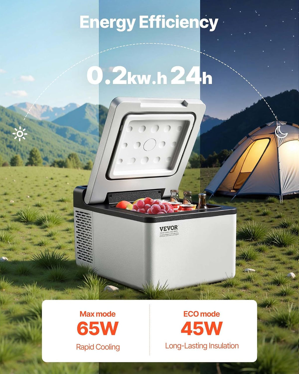 VEVOR 12 Volt Car Refrigerator Fridge, 9 L Single Zone Portable Freezer, -4℉-68℉ Adjustable Range, 12/24V DC and 100-240V AC Compressor Cooler for Outdoor, Camping, RV, Grey