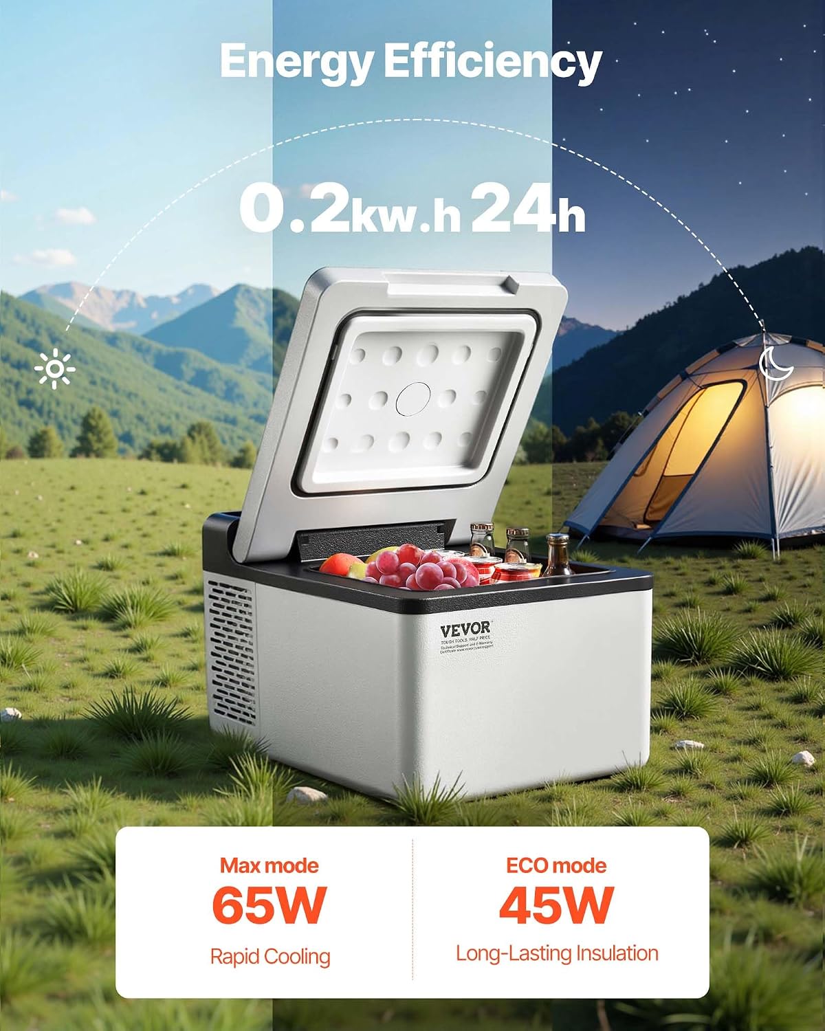 VEVOR 12 Volt Car Refrigerator Fridge, 9 L Single Zone Portable Freezer, -4℉-68℉ Adjustable Range, 12/24V DC and 100-240V AC Compressor Cooler for Outdoor, Camping, RV, Grey