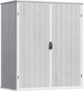 Devoko 5x3 FT Plastic Storage Shed with Floor, Small Resin Vertical Outdoor Storage Cabinet with Lockable Door, Waterproof Tool Garden Shed for Patio Lawn Backyard, Light Gray