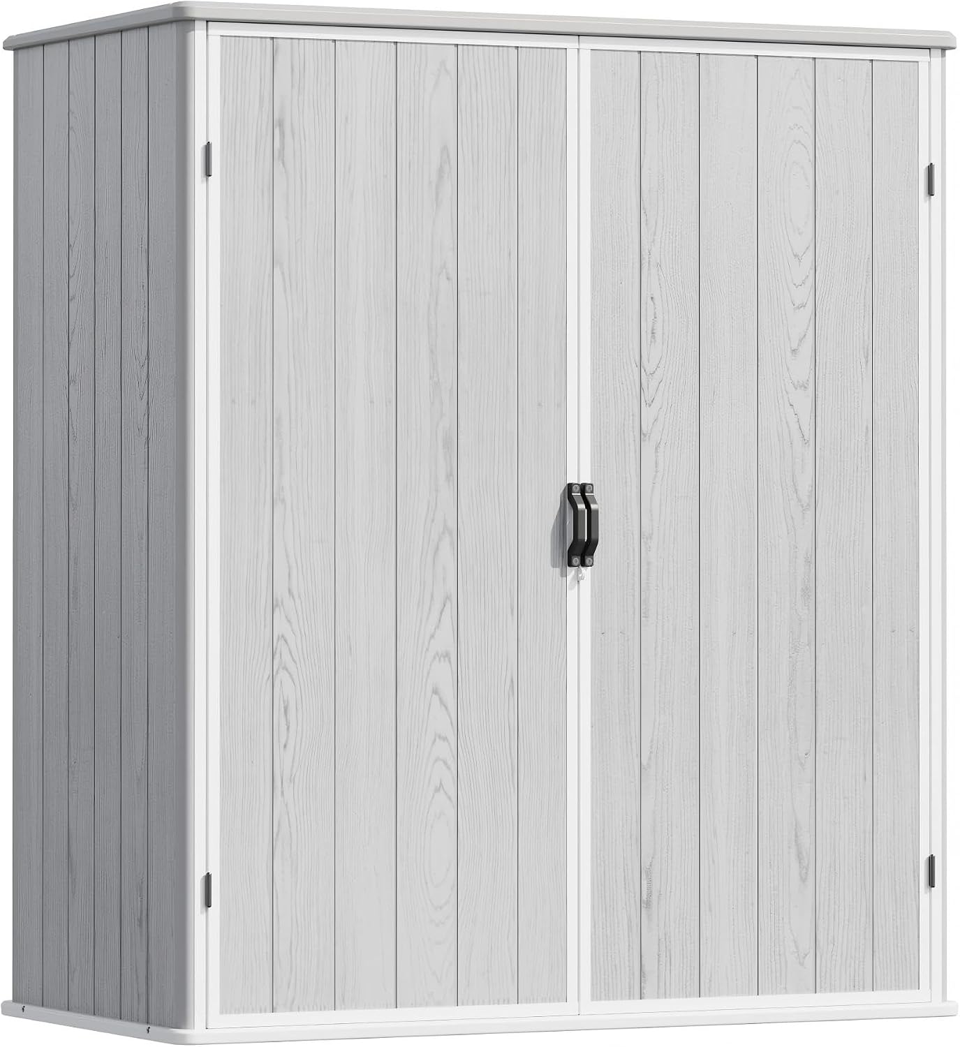 Devoko 5x3 FT Plastic Storage Shed with Floor, Small Resin Vertical Outdoor Storage Cabinet with Lockable Door, Waterproof Tool Garden Shed for Patio Lawn Backyard, Light Gray