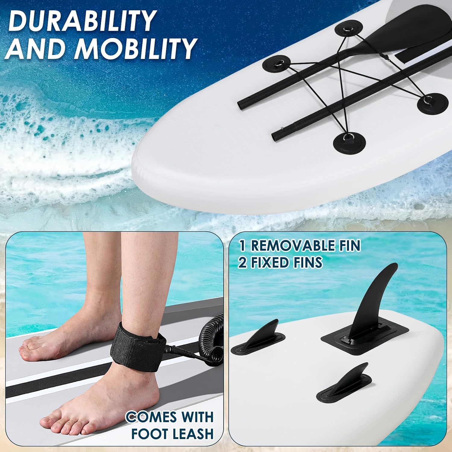 TLSUNNY 11FT Inflatable Stand Up Paddle Board, 3 Fins Paddleboard with Full SUP Accessories for All Skill Levels, Portable Two-Way Hand Pump and Carry Bag, 400LBS
