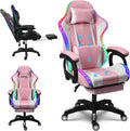 RGB Gaming Chair with Massage and Footrest Large Ergonomic Computer Desk Chair Video Gaming Chair with Speakers and Lumbar Support Height & Angles Adjustable Reclining Gamer Chair,Pink