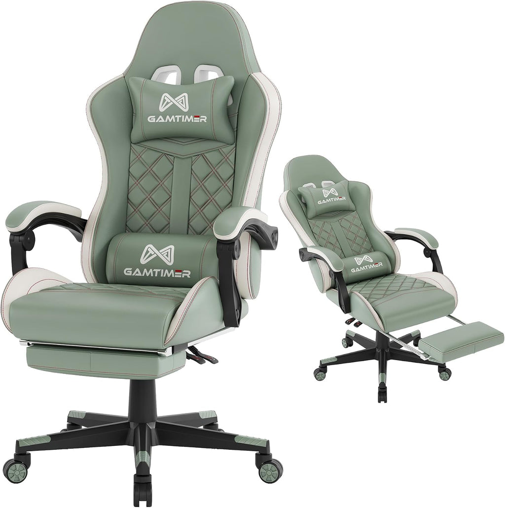 Gamtimer Gaming Chair, 400 lbs Adult Chair, High Back Computer Chair with Footrest and Linked Armrests, Office Video Game Chair with Lumbar Support (Green)