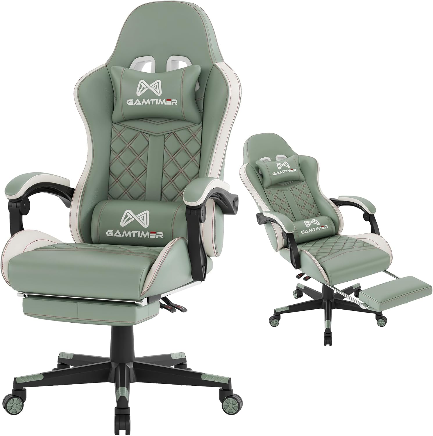 Gamtimer Gaming Chair, 400 lbs Adult Chair, High Back Computer Chair with Footrest and Linked Armrests, Office Video Game Chair with Lumbar Support (Green)