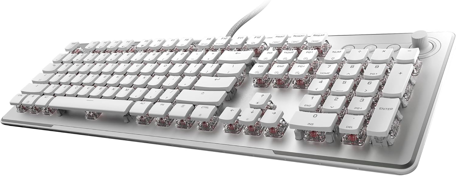 Turtle Beach Vulcan II Max – Optical-Mechanical PC Gaming Keyboard, Customizable RGB Illuminated Keys and Palm Rest, Smart Keys, Titan II Smooth Linear Switches, 200M Keystroke Durability – White
