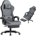 Gamtimer Gaming Chair with Footrest, Ergonomic Computer Chair, PU Breathable Material with Headrest and Lumbar Support, Suitable for Silla Gamer and Adults（Grey）