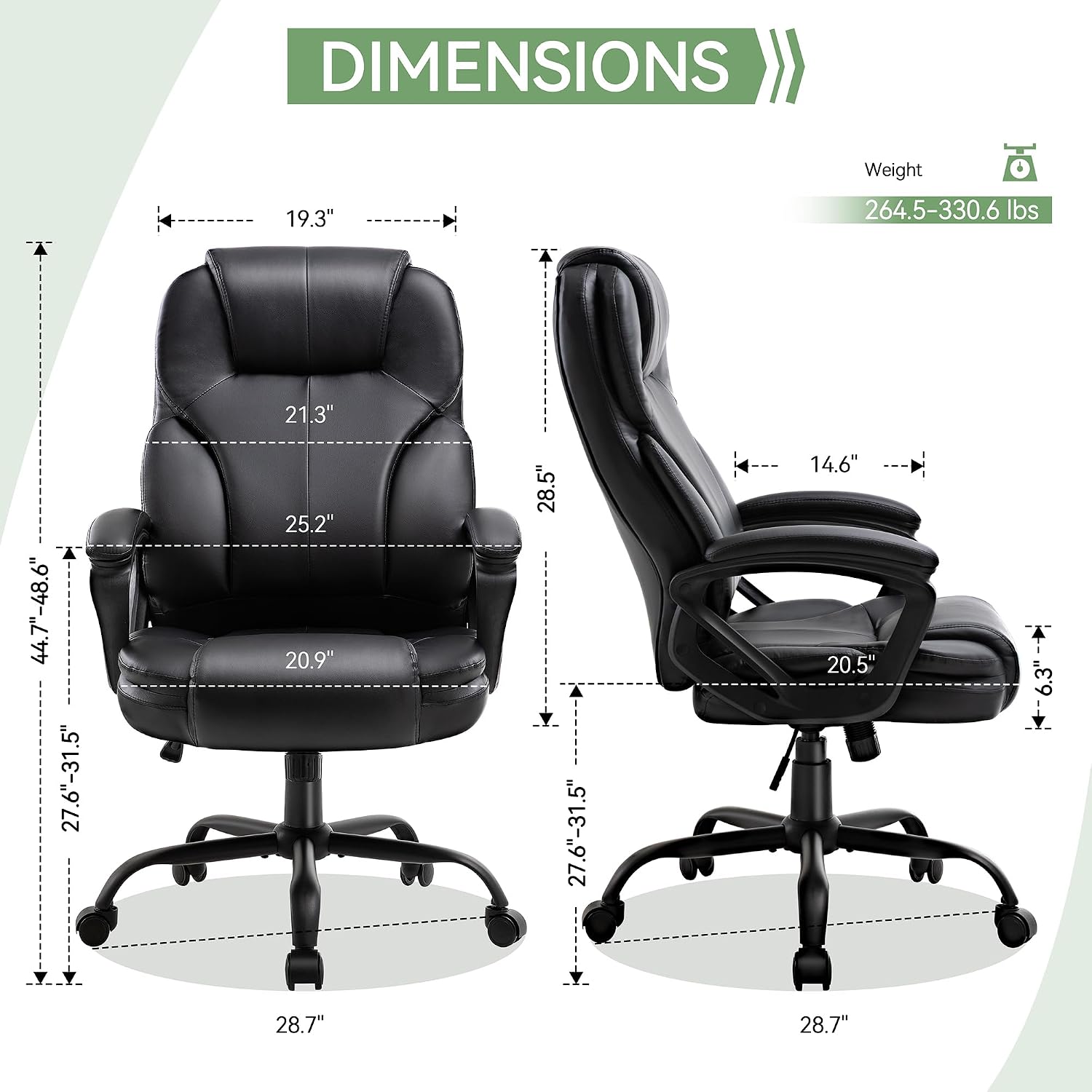 Ergonomic Office Chair with High Back, Comfy Desk Chair, Adjustable Executive Office Chair for Home Office, Big and Tall Computer Chair Heavy Duty, Set of 2, Faux Leather Black