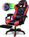 Ergonomic Pro Gaming Chair with LED Lights and Speakers, Video Game Chair with Massage and Footrest, High Back Computer Chair with Lumbar Support and Headrest, Adjustable Height, for Adult Teens.,Red