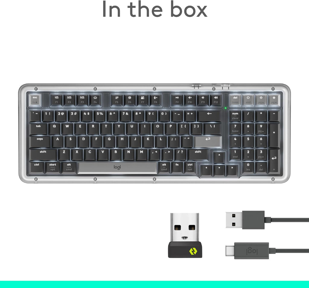 Logitech Alto Keys K98M Wireless Mechanical Clicky Keyboard, Customizable Keyboard with Vibration Absorbing Gasket, Backlit Keys, Bluetooth, USB-C Charging, for PC, Mac, Laptops - Graphite