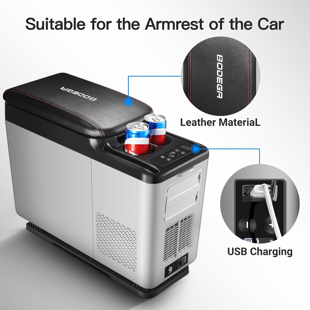 BODEGACOOLER 12-Volt Refrigerator, 16-Quart(15L) Car Fridge, Portable Refrigerator (-4℉ to 68℉), 12/24V DC for Outdoor, Vehicles, Camping, Travel