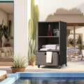 Outdoor Towel Rack for Pool Outdoor Pool Towel Storage Cabinet with Shelf & Drawer Poolside Towels Valet Caddy with Rolling Wheels Wicker Poolside Towels Holder with Cover for Hot Tub Espresso