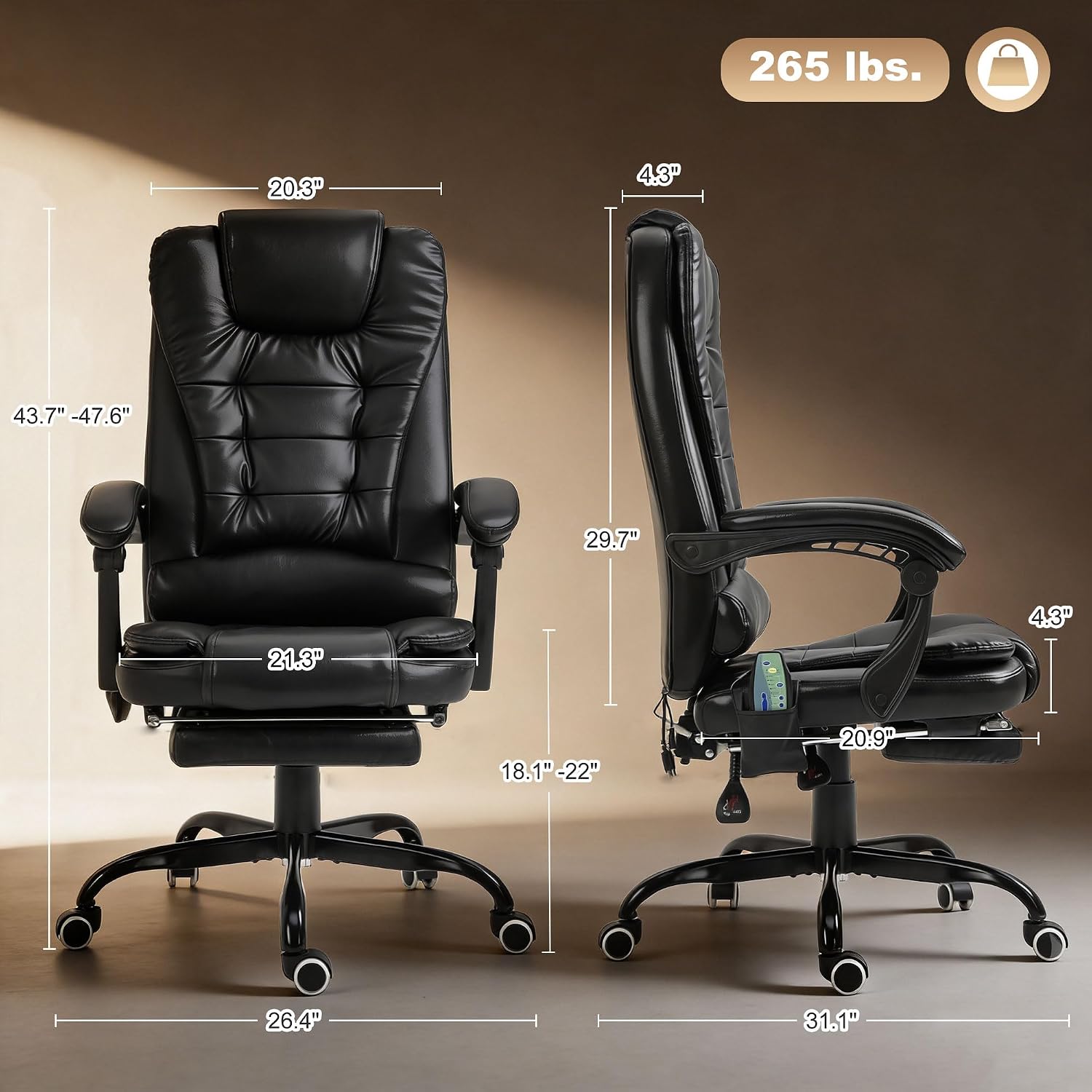 Vinsetto 7-Point Vibrating Massage Office Chair, High Back Computer Chair with Lumbar Support, Footrest, Reclining Back, Adjustable Height, Black