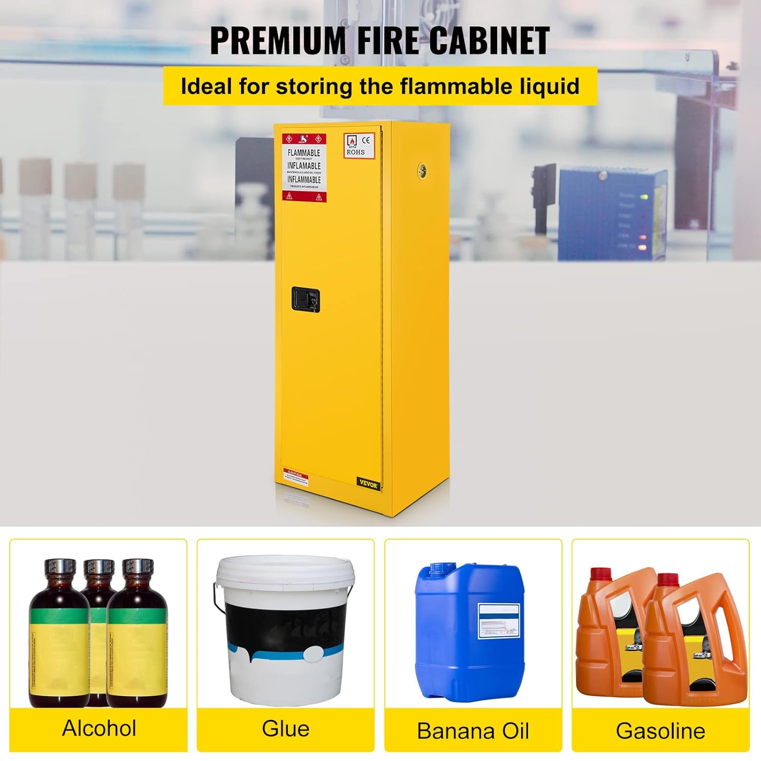 VEVOR Flammable Cabinet 18' x 18' x 35', Galvanized Steel Safety Cabinet, Adjustable Shelf Flammable Storage Cabinet, for Commercial Industrial and Home Use, Yellow: Industrial & Scientific