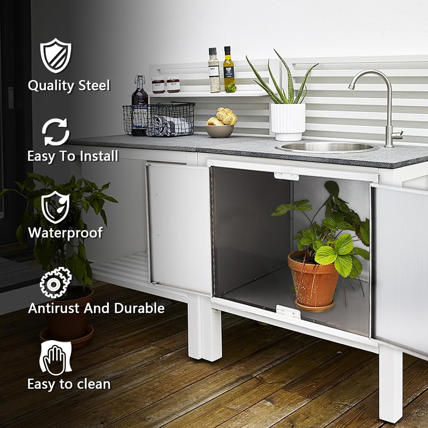 Double Door Dry Storage Pantry, 30' Stainless Steel Cabinet Storage for Outdoor Kitchen, BBQ Island, Patio Grill Station