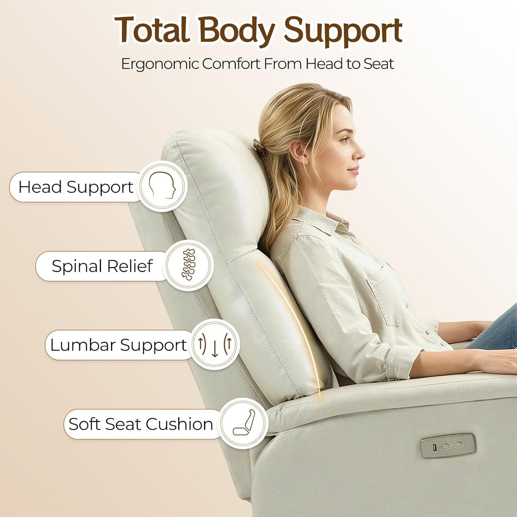 ECOTOUGE Electric Office Chair with USB Charging, Recliner Executive Office Chair with Footrest, Big and Tall High-Back Computer Chair, 400LBS Weight Capacity, Microfiber, Beige