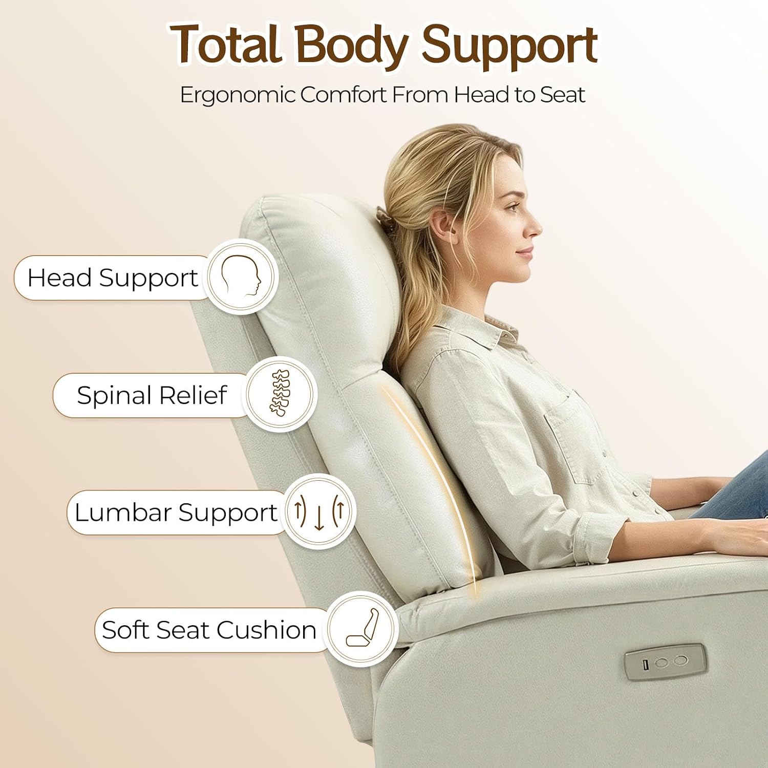ECOTOUGE Electric Office Chair with USB Charging, Recliner Executive Office Chair with Footrest, Big and Tall High-Back Computer Chair, 400LBS Weight Capacity, Microfiber, Beige