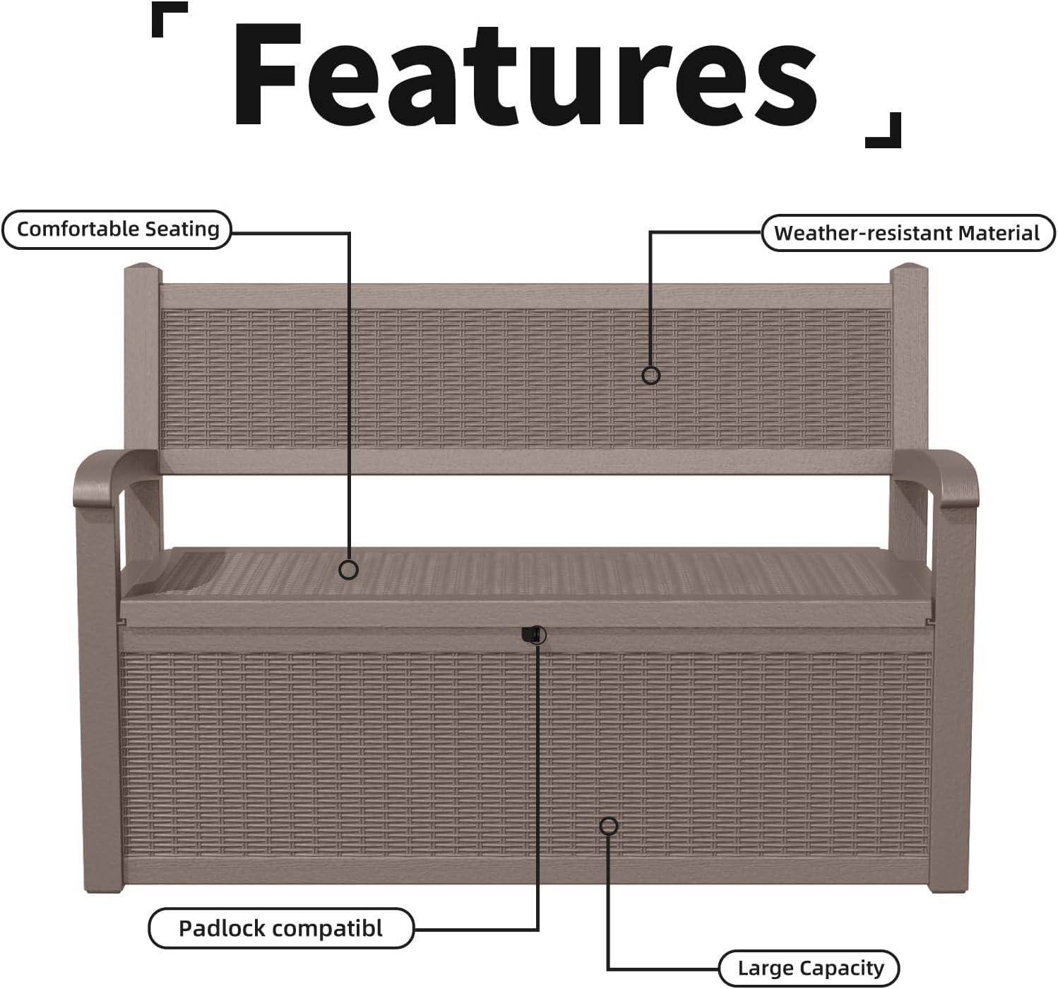 ROJIK 80 Gallon Storage Bench Deck Box Outdoor with Armrests,Storage Furniture Waterproof Lockable for Porch Patio and Garden (Grey)