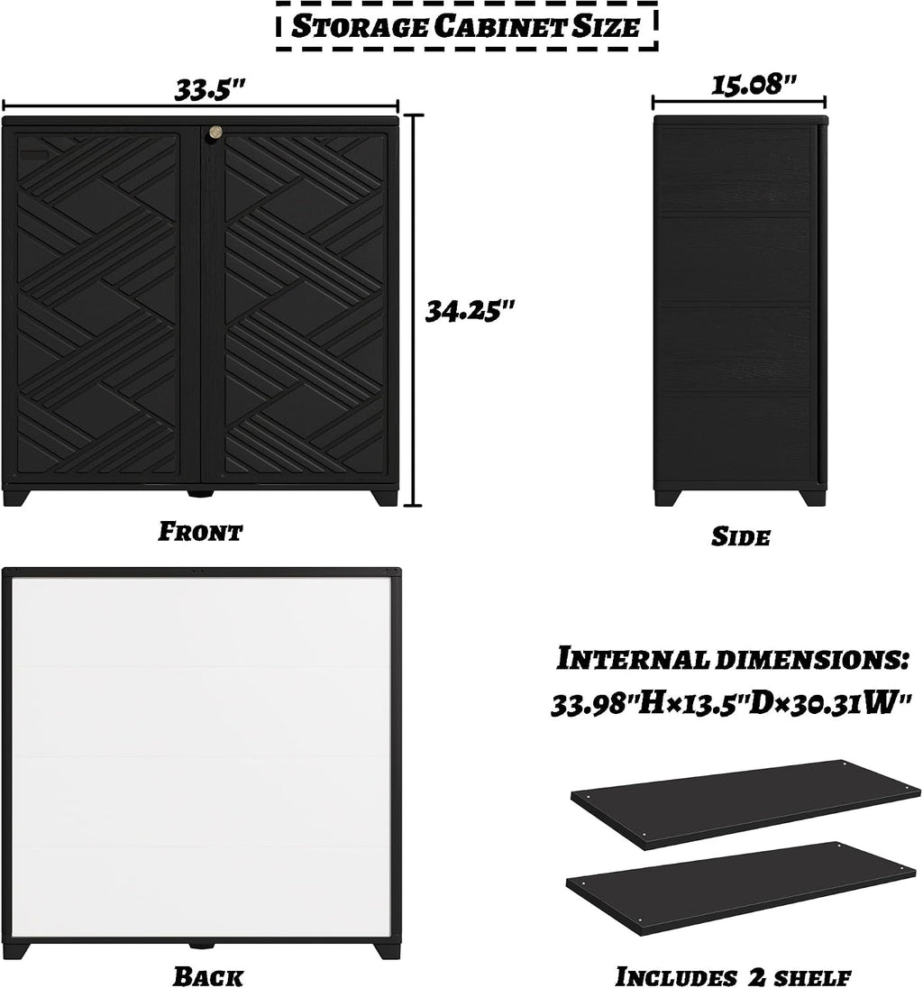 Mrosaa Outdoor/Indoor Storage Box,Resin and Plastic Storage Cabinet Waterproof,Outdoor Cabinet for Patio/Garden/Balcony/Backyard/All Room(with 2 Shelves)-Black