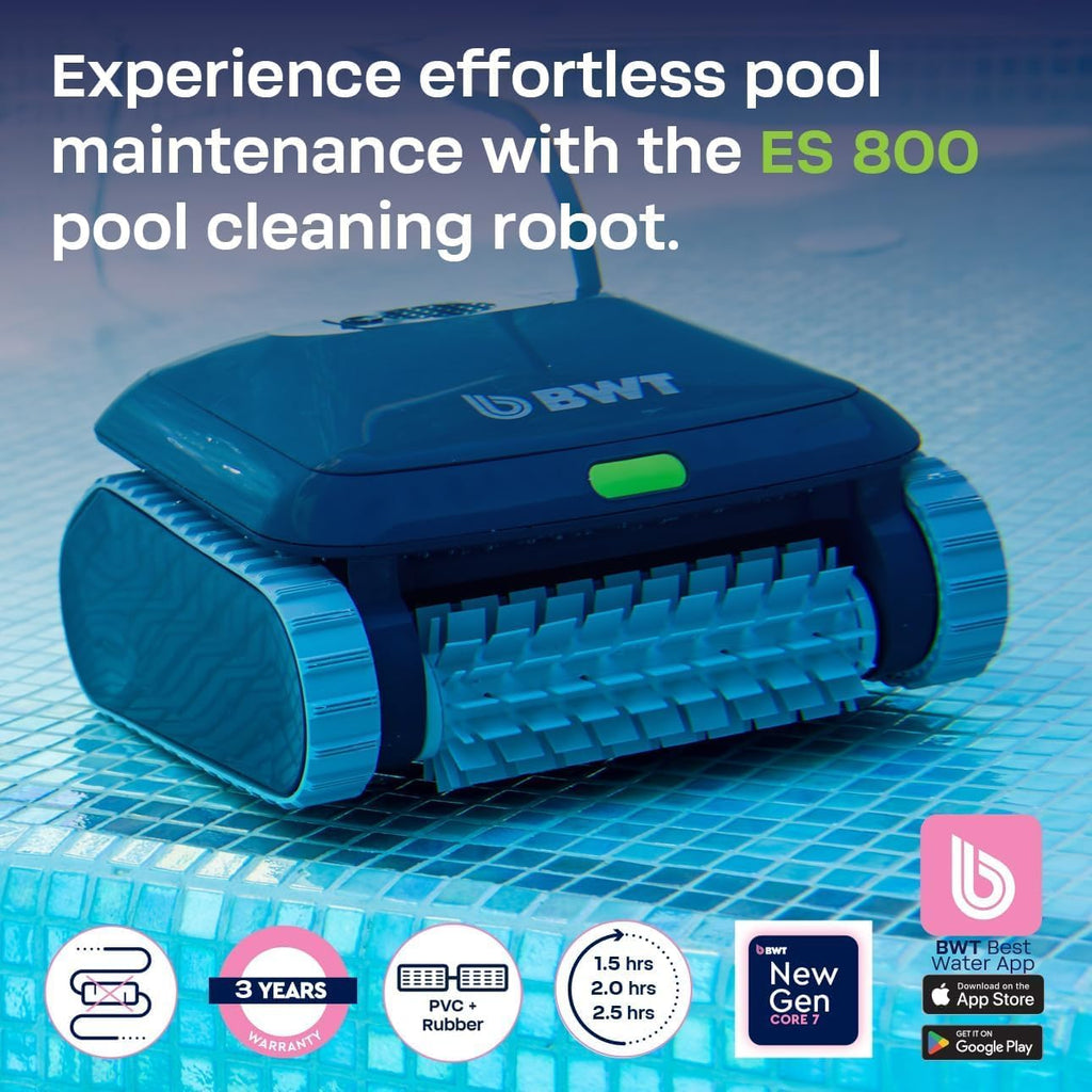 BWT ES800 Robotic Pool Cleaner for In-Ground Pools, Cleans Floor, Walls & Waterline, App Control, 3 Cleaning Cycles (1.5–2.5 hrs), 59ft Cable
