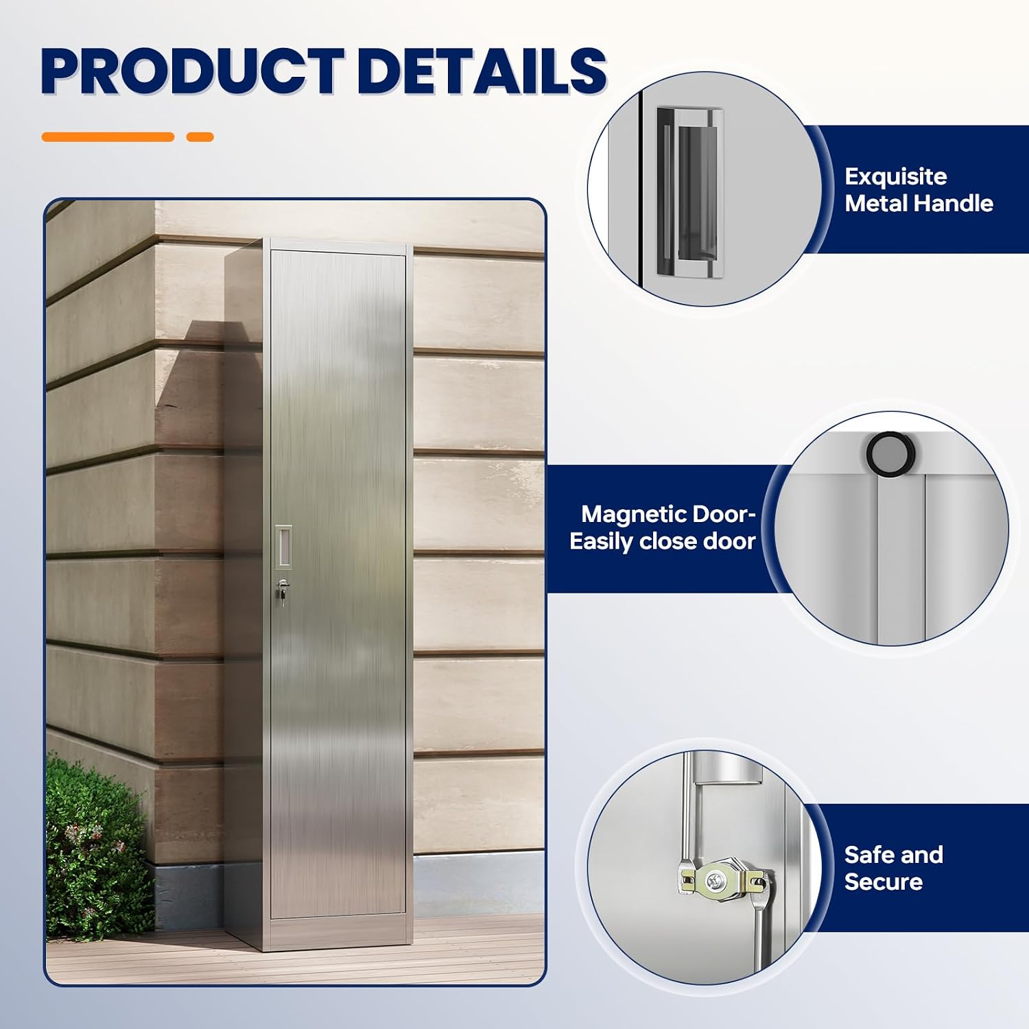 Yizosh Outdoor Storage Cabinet,Metal Broom Cloest Storage Cabinet with Locking Doors and Shelves,- 71 H Broom Closet with Hang Rods for Yard,Garden,Garage,Pation