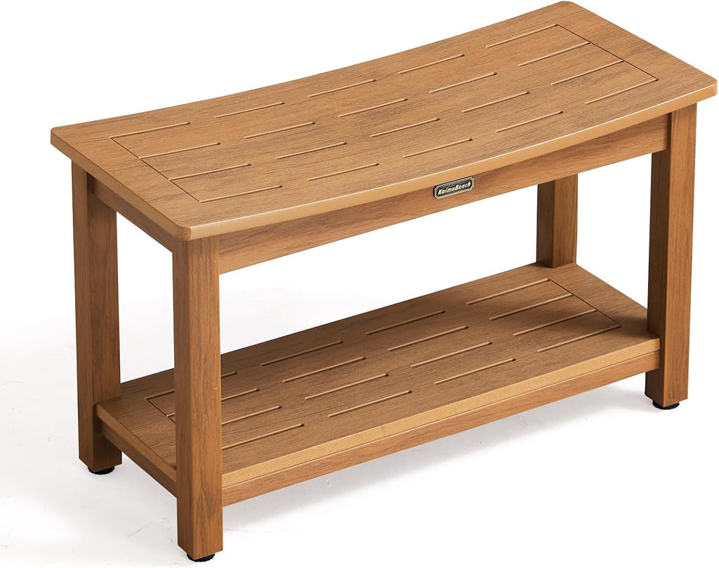 30'' Large Shower Bench Seat, Poly Lumber Bath Stool for Inside Shower Waterproof, HDPS Bathroom Chair for Shaving Legs, Non-Slip & No Maintenance, Brown, Weight Capacity 700LBS (30 x 13 Inches)