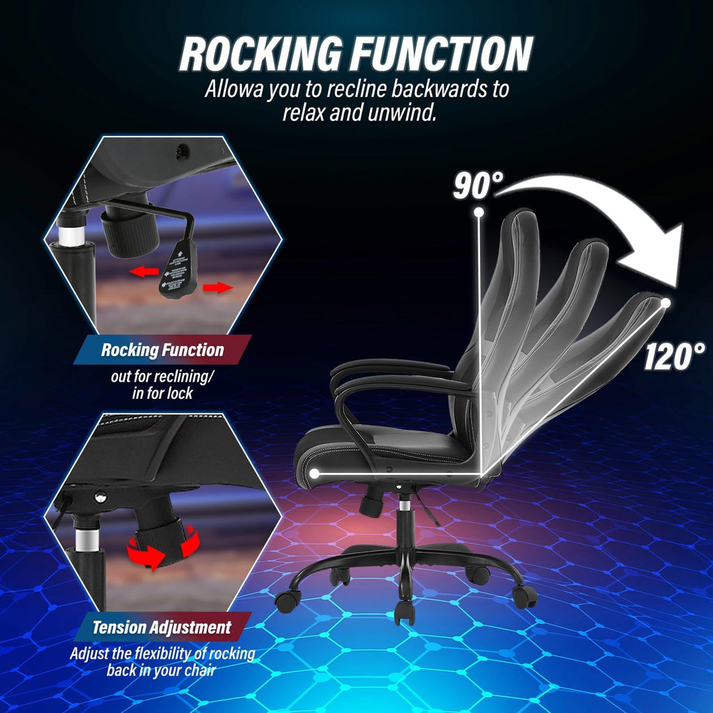 Ruesleag Computer Gaming Chair Office Ergonomic PC Chair Racing Writing Working High-Back Chair w/Lumbar Support Swivel Executive Desk Chairs for Adults,Black
