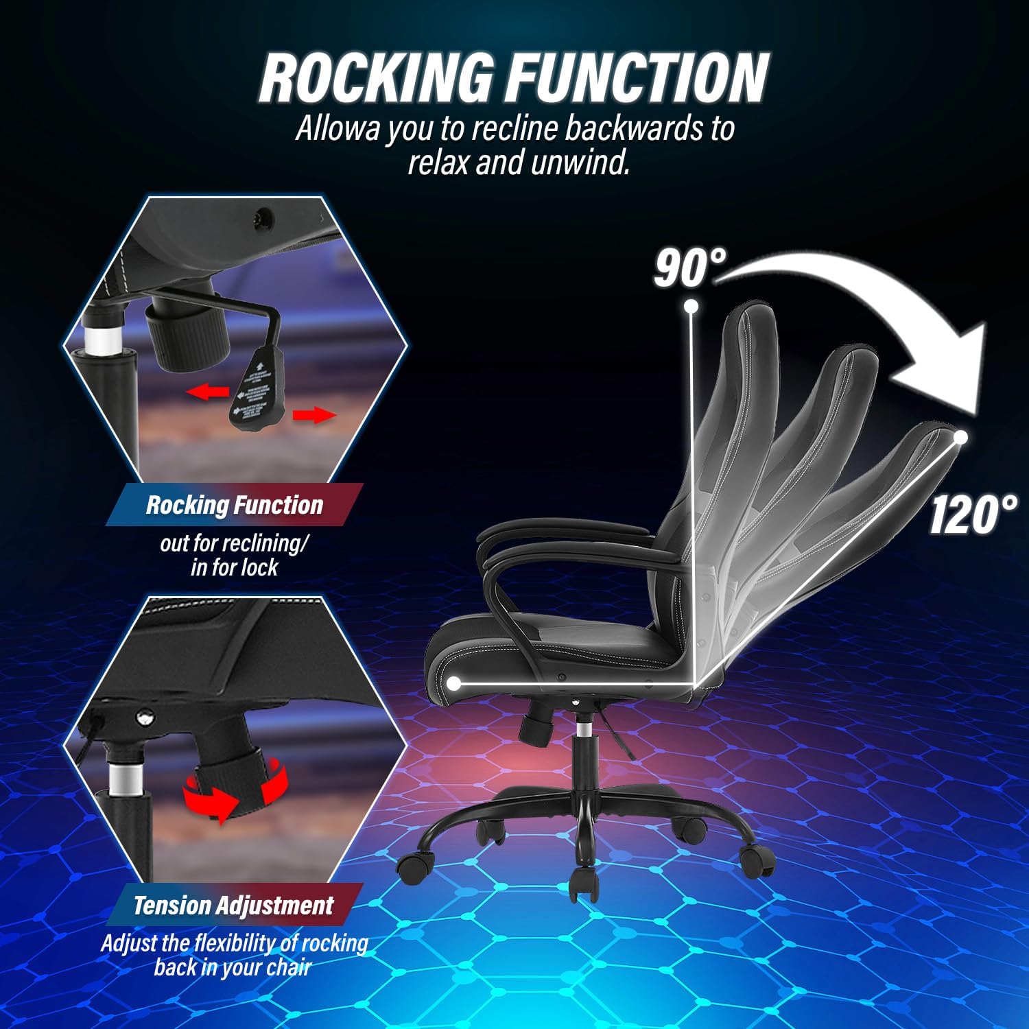 Ruesleag Computer Gaming Chair Office Ergonomic PC Chair Racing Writing Working High-Back Chair w/Lumbar Support Swivel Executive Desk Chairs for Adults,Black