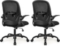 Primy 2-Pack Office Chair Ergonomic Desk Chair with Flip up Armrests Swivel Breathable Desk Mesh Computer Chair with Adjustable Lumbar Support and Height for Conference Room (Black)