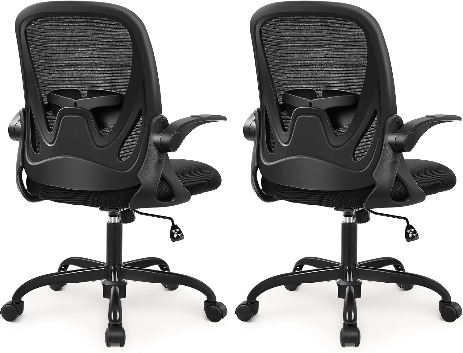 Primy 2-Pack Office Chair Ergonomic Desk Chair with Flip up Armrests Swivel Breathable Desk Mesh Computer Chair with Adjustable Lumbar Support and Height for Conference Room (Black)