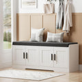 Homleke 2-Tier Storage Bench, Shoe Bench with Thickened Padded Seat Cushion, Entryway Bench with 4 Doors, Adjustable Shelf, 13.8' D x 45.3' W x 18.5' H, for Entryway, Living Room, Bedroom, White
