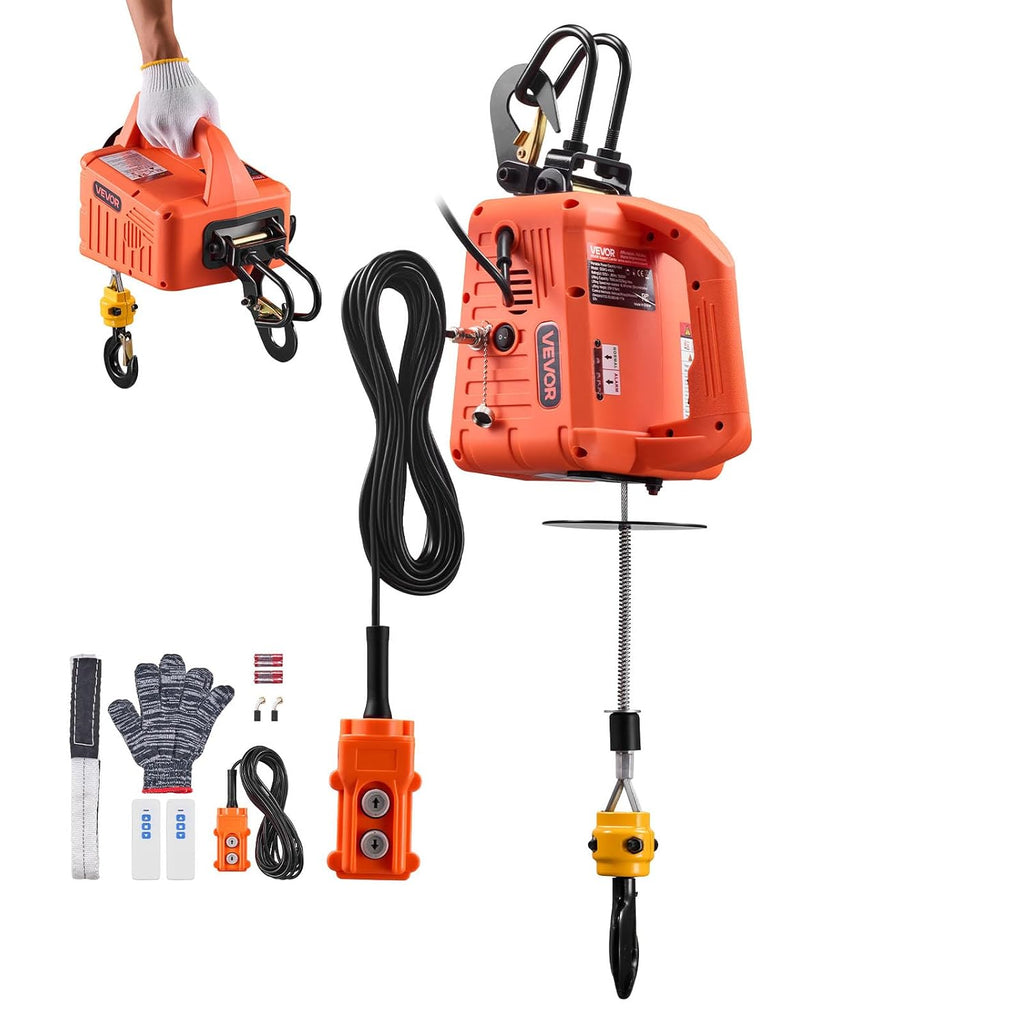 VEVOR 3-in-1 Electric Hoist Winch, 1100 lbs Capacity, 1500W Portable Electric Power Winch, 25 ft Lifting Height, 16.4 ft/min with Manual, Wired & Wireless Remote Control for Factory, Warehouss, Garage