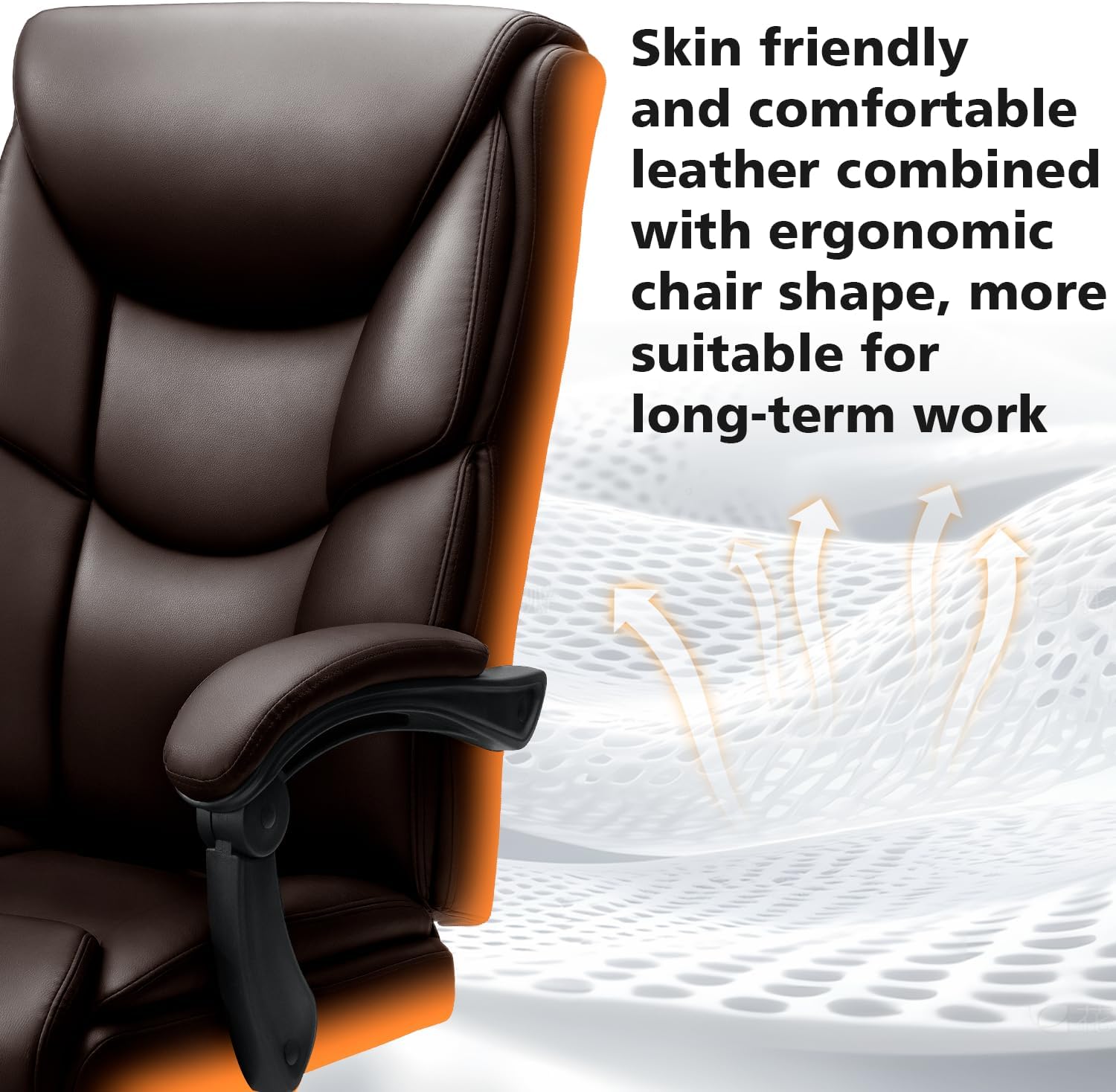 WAILOR 400lbs Office Chair with Foot Rest, Reclining Big and Tall Office Chair with Lumbar Support, High Back PU Leather Computer Chair,Comfy Desk Chair for Home Office (Casual) (Brown)