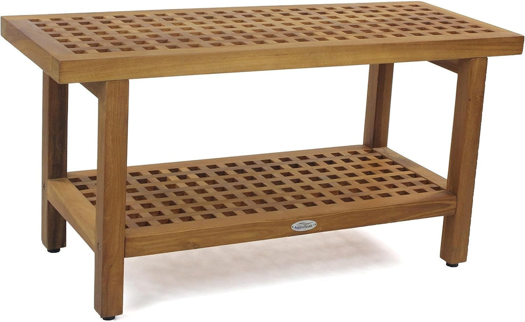 AquaTeak The Original 36' Grate Teak Shower Bench with Shelf - A. Bench