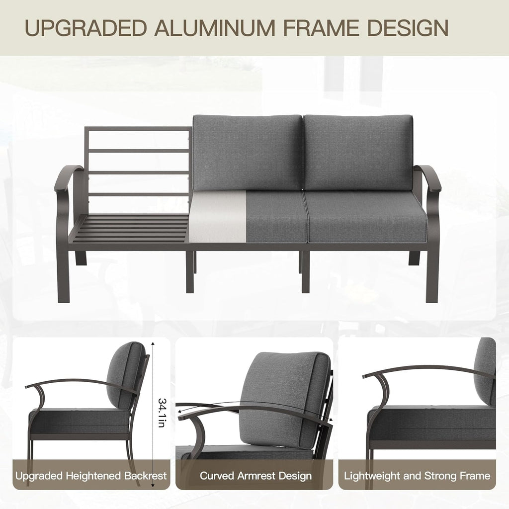 Aluminum Patio Furniture Set with Coffee Table,5 Seats Metal Modern Outdoor Furniture Set w/5.1' Thick Cushions,Patio Sectional w/Swivel Chairs for Backyard,Patio,Grey