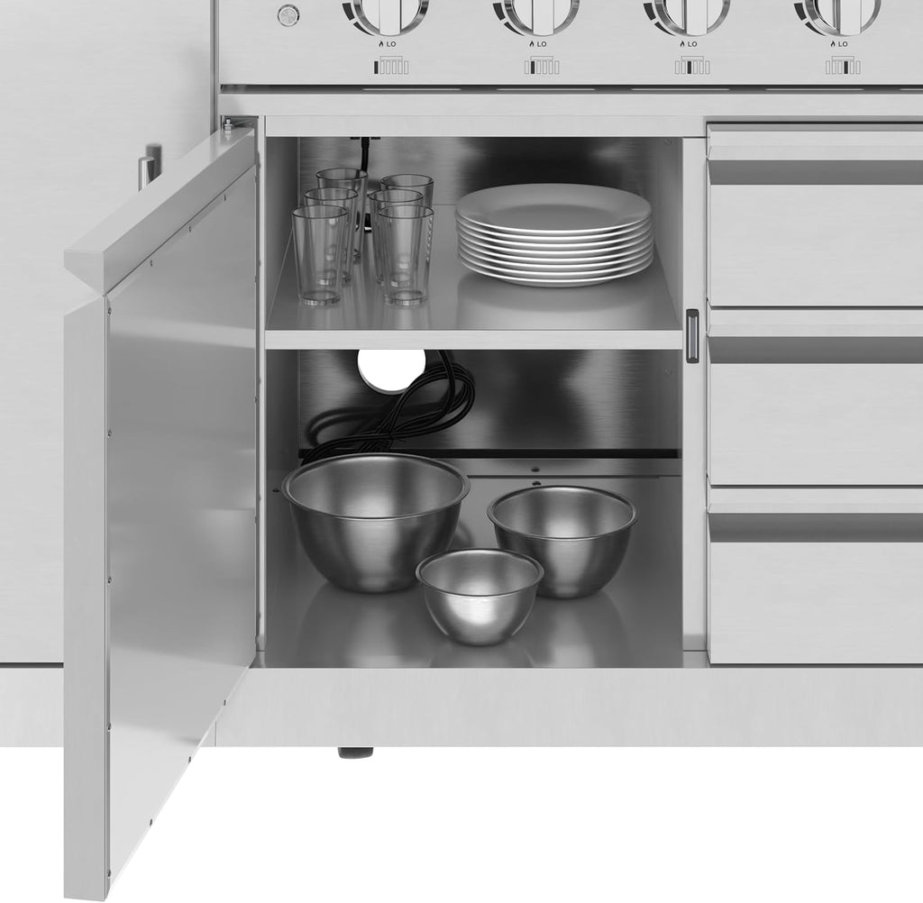 KoolMore Reserve Outdoor Kitchen Island with 6 Burner Grill and a Side Burner, Sink, Storage Cabinet and Beverage Refrigerator, CSA Listed in Stainless-Steel