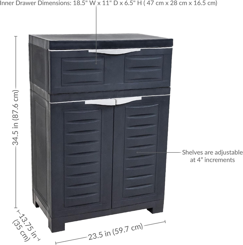 Sunnydaze 34.5' H Resin Garage Storage Cabinet - Garage Cabinet with Adjustable Shelf - Freestanding Utility Storage for Laundry Room, Office, Basement - Charcoal