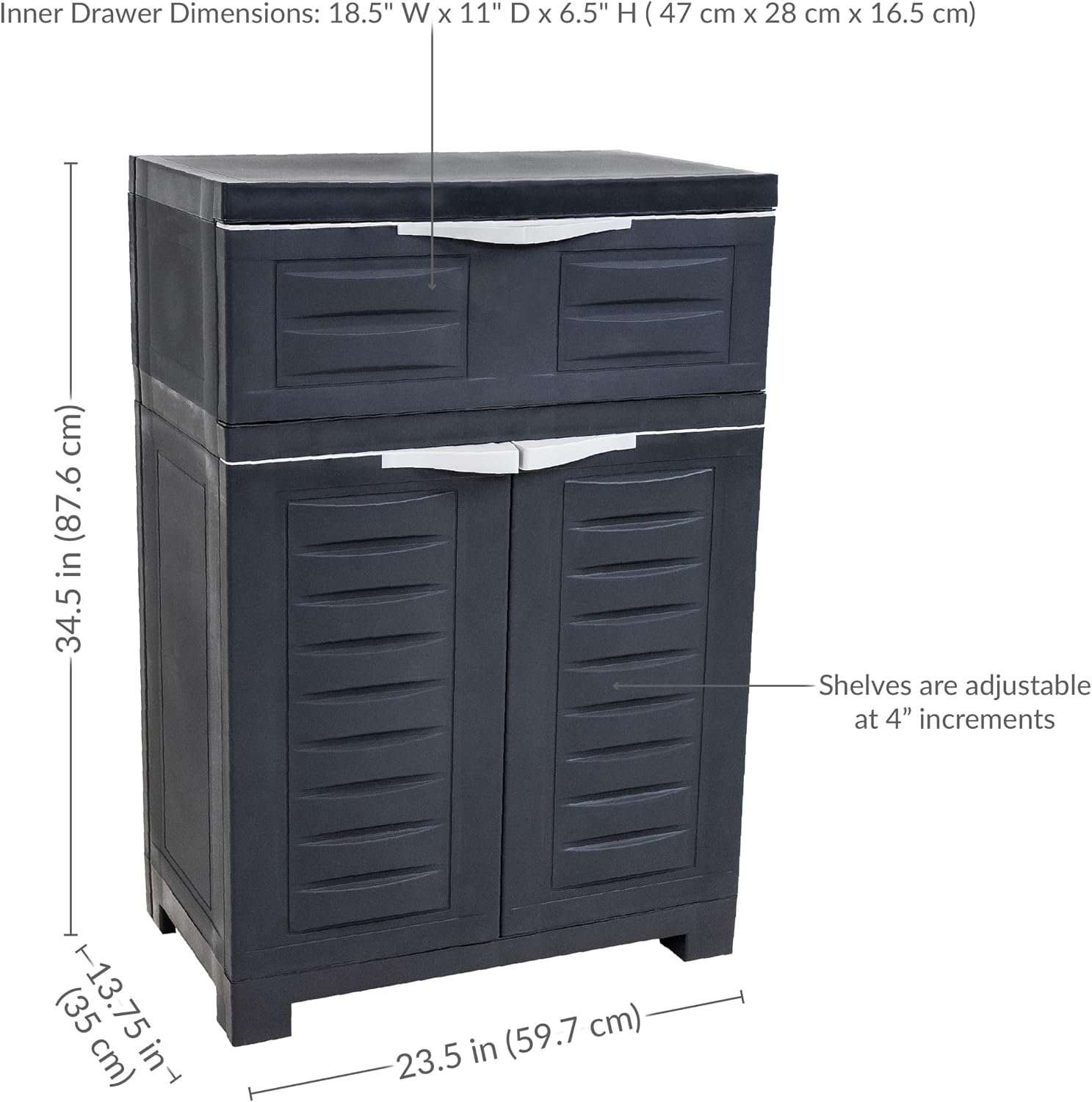 Sunnydaze 34.5' H Resin Garage Storage Cabinet - Garage Cabinet with Adjustable Shelf - Freestanding Utility Storage for Laundry Room, Office, Basement - Charcoal
