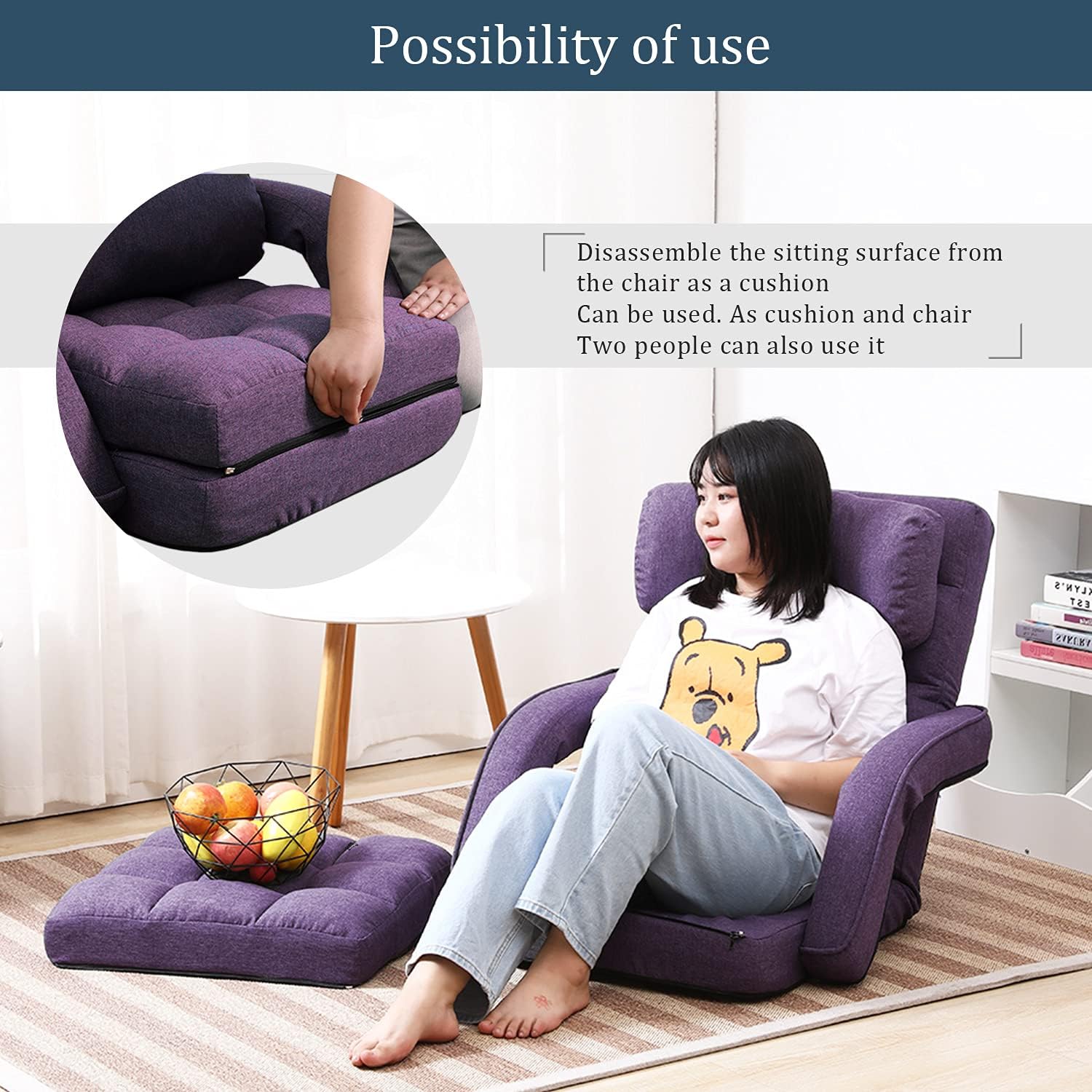 Floor Chair, Chaise Lounge Indoor, 14-Position Adjustable Folding Lazy Sofa with Armrests and a Pillow Padded Gaming Chairs for Living Room, Bedroom Factory Price (Purple) 8803PU
