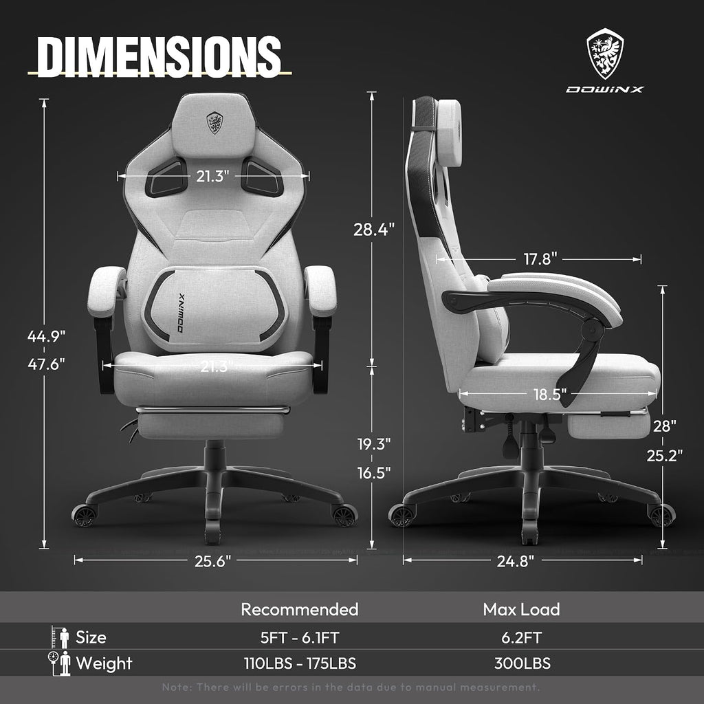 Dowinx Fabric Gaming Chair with Footrest, 350lb Big and Tall Gamer Chair, Wide Seat Ergonomic Computer Chair with Lumbar Massage Support, Wide Back Office Chair for Heavy People(Grey)