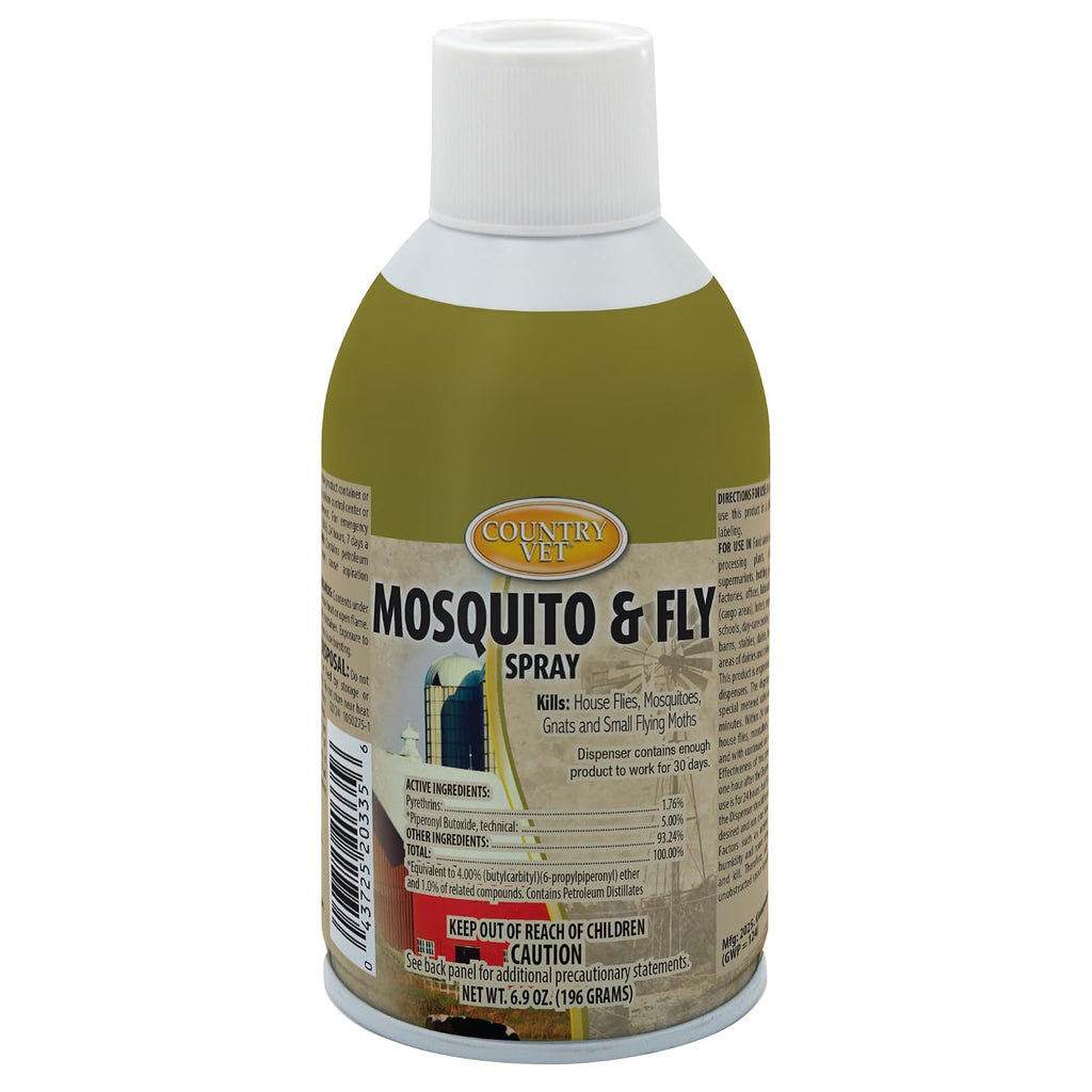 Country Vet Mosquito+Fly Metered Spray Refill (Case of 12) & Automatic Metered Dispenser (Case of 12) - 342033CVA - Great for Barns, Stables, Farms, Stalls and Outdoor Insect/Fly Prevention