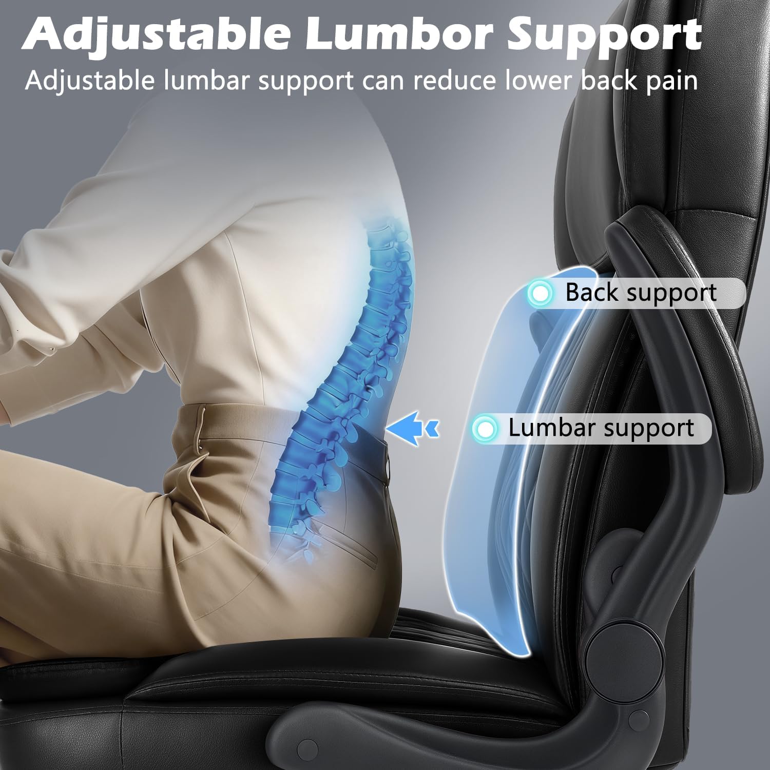 450lbs Executive Office Chair for Heavy People, Ergonomic Big and Tall Desk Chair with Adjustable Lumbar Support&Flip Up Armrest,High Back PU Leather Comfy Swivel Computer Chair