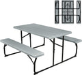Giantex Folding Picnic Table Bench Set, Outdoor Dining Table Set, Large Camping Table for Patio Lawn Garden Poolside, Portable Picnic Tables, Weather Resistant Metal Frame (Folding Legs Design, Gray)