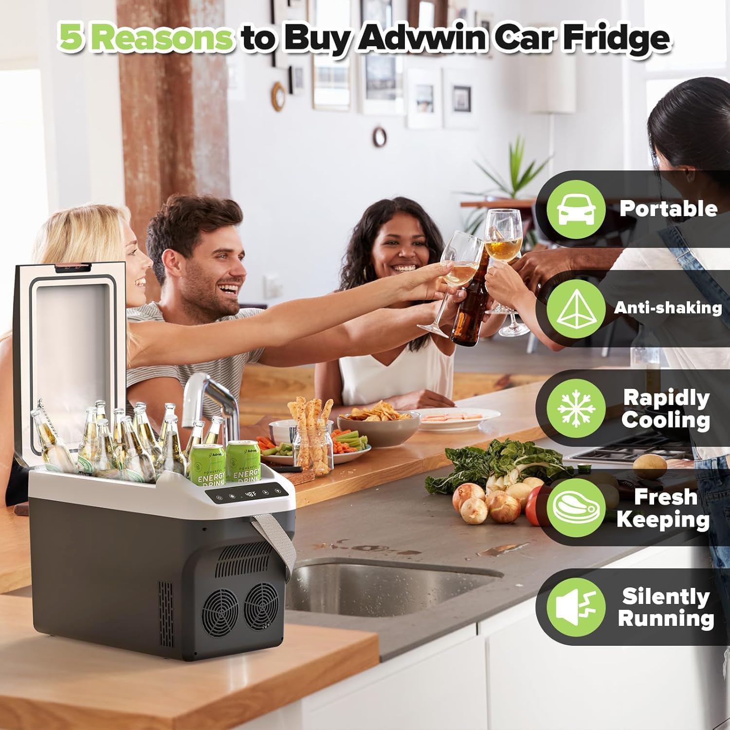 advwin 12 Volt Car Refrigerator Electric Cooler/Warmer, Plug In Car Cooler with 110V AC Home Power Cord & 12V Car Adapter, Portable Refrigerator for Camping, Travel, RV (22L, Dark Grey)