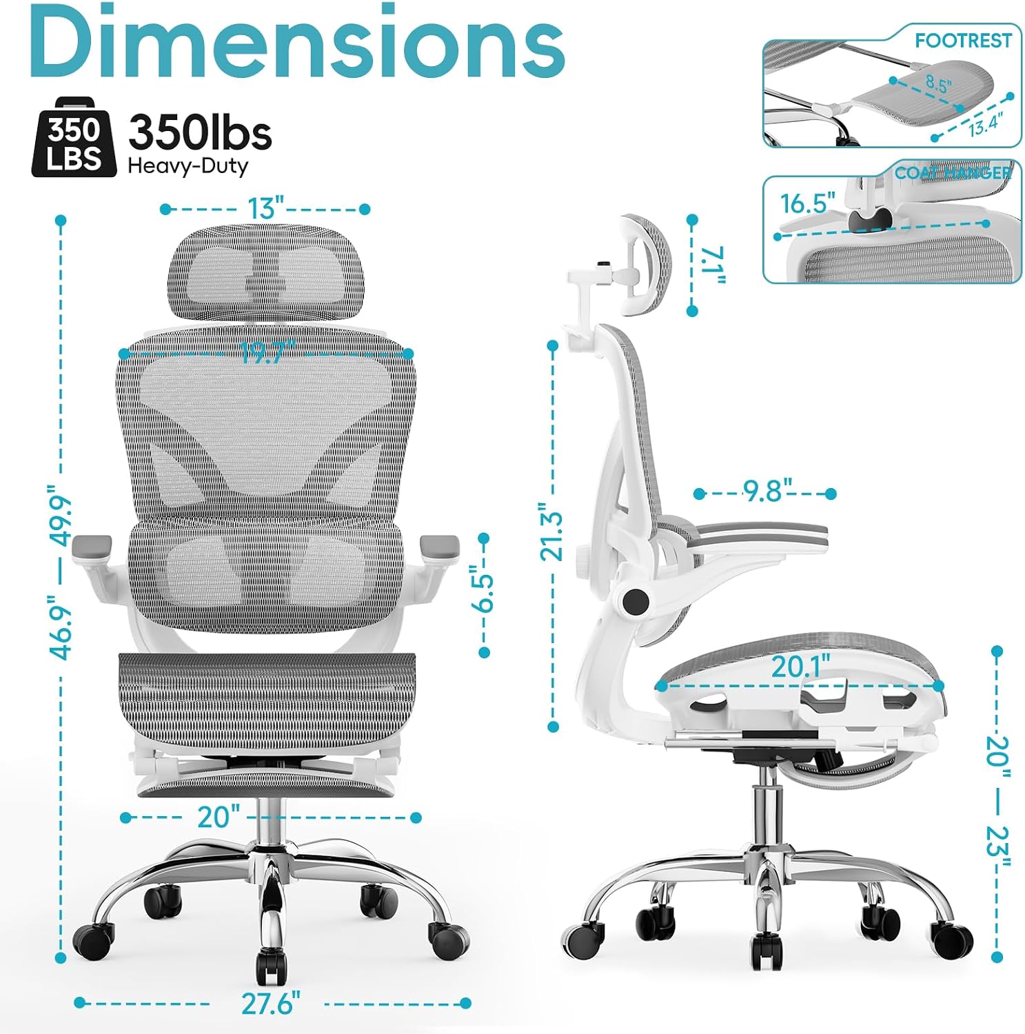Alllion Ergonomic Mesh Office Chair, Home Desk Chair Comfy High Back with Adjustable Lumbar Support, 3D Headrest, Flip-up Arms, Big and Tall Reclining Computer Gaming Chairs for Men Women, Grey