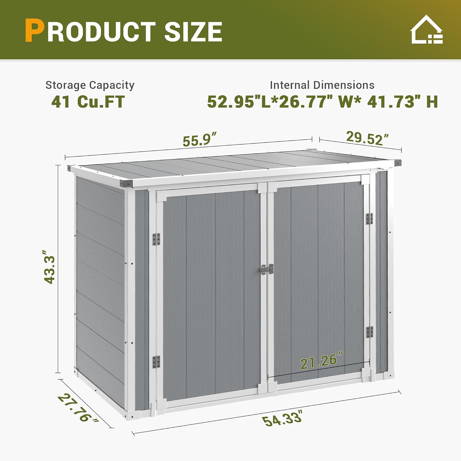 Storage Shed Outdoor Plastic Garden Shed Tool Resin Shed with Floor Waterproof Horizontal Storage Deck Box Outside Storage Container with Lockable Door for Patio（Light Grey）