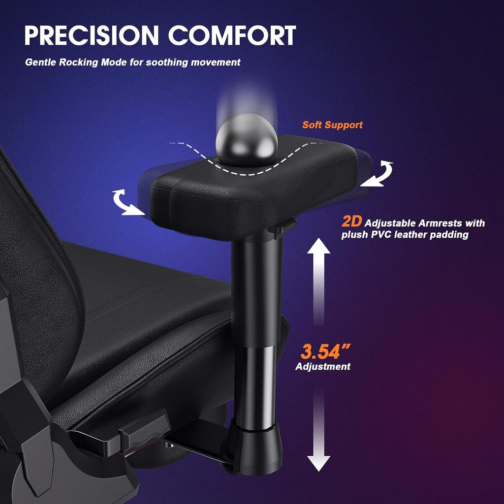 Douxlife 3D Kneading Massage Gaming Chair with Footrest, 400lbs Heavy Duty PC Computer Office Chair for Adults, Adjustable 2D Armrests, Ergonomic 175° Recline & Optional Heat, Dark Black