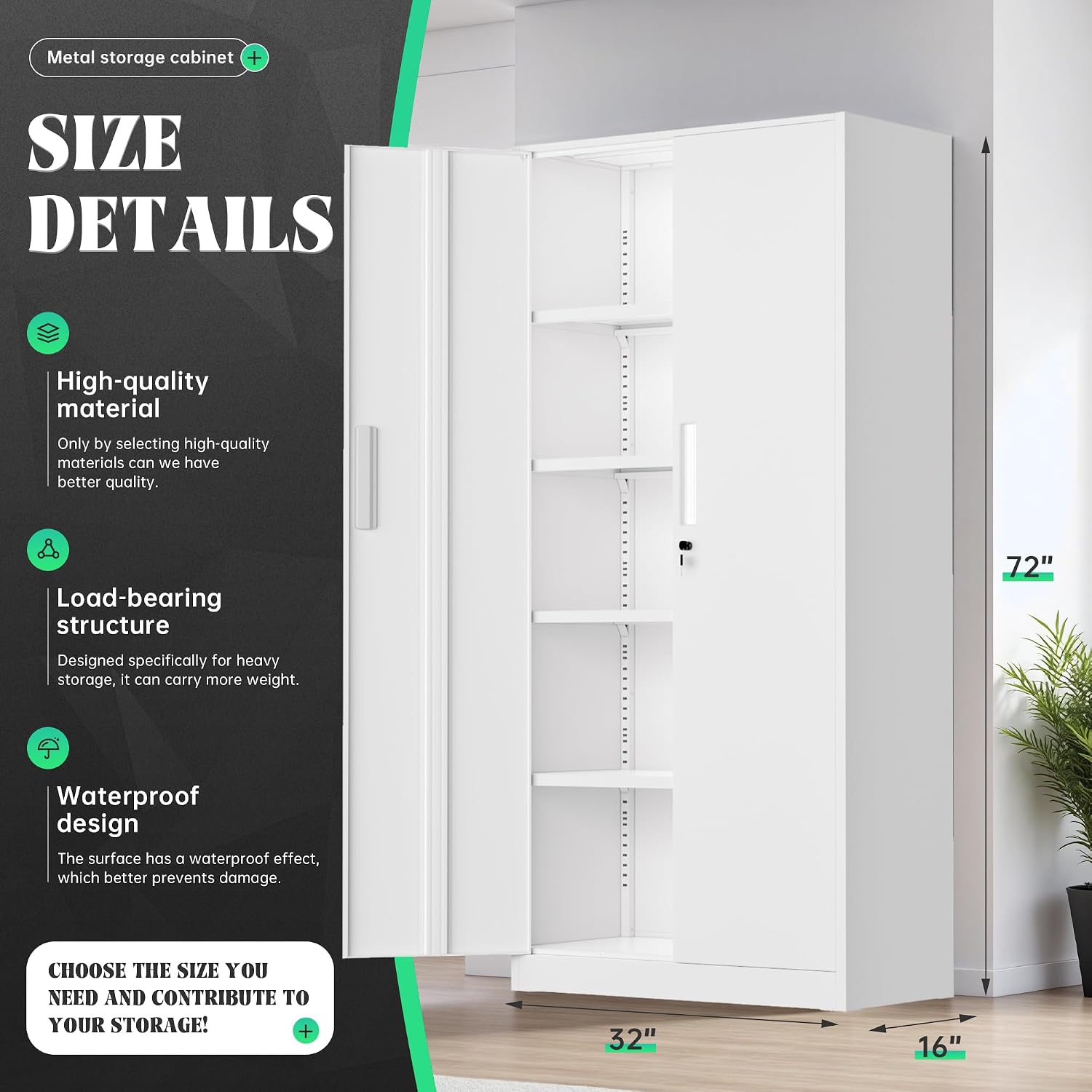 Incbruce 72' H x16 D Patio Metal Storage Cabinet, Outdoor Storage Cabinet with Doors and Adjustable Shelves, Tool Shed for Home, Patio, Office (White)