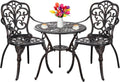 Outdoor Bistro Table and Chairs Set of 2 Cast Aluminum Patio Bistro Set with Umbrella Hole, All Weather Bistro Table Set for Garden, Suitable for All People, Bronze