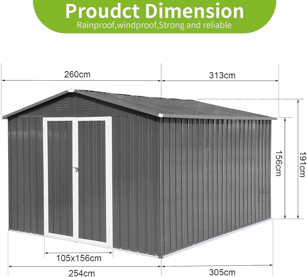 8x10FT Heavy-Duty Metal Storage Shed with Apex Roof, Outdoor Garden Shed with Hinged Door, Steel Vents & Free Padlock, Weatherproof Tool Shed for Backyard, Lawn Equipment & Bike Storage